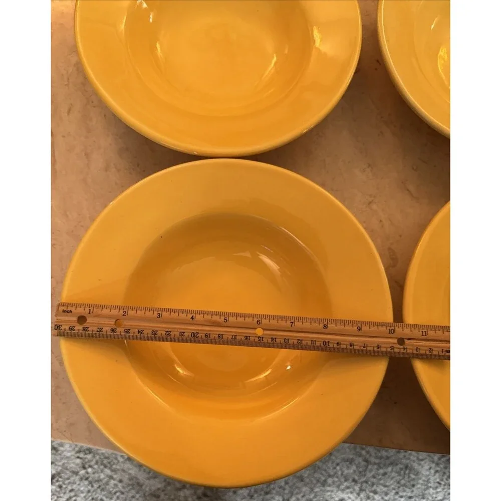 Pottery Barn 4 SAUSALITO Mustard Yellow 10” Soup Pasta Ceramic Bowls Cottagecore